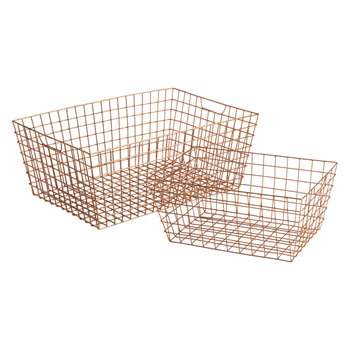 Habitat Stanford Set Of 2 Copper Wire Storage Baskets (H20 x W50 x D35cm)