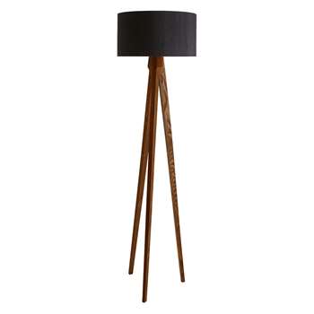 Habitat Tripod Walnut Wooden Floor Lamp With Black Silk Shade (180 x 49cm)