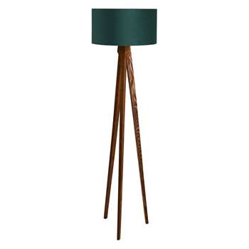 Habitat Tripod Walnut Wooden Floor Lamp With Green Velvet Shade (180 x 49cm)