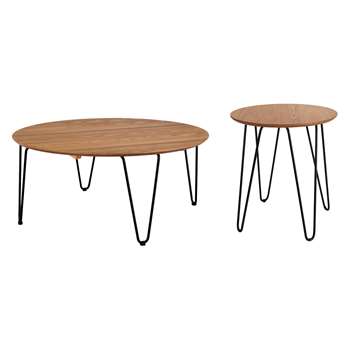 Habitat Tyler Round Ash And Black Metal Coffee And Side Table
