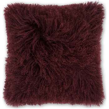 Haddie Mongolian Fur Cushion, Burgundy (H45 x W45cm)