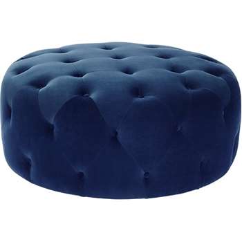 Hampton Large Round Pouffe, Velvet Electric Blue (H40 x W95 x D95cm)