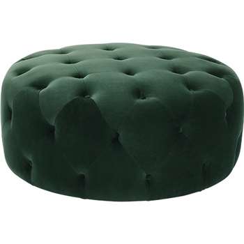 Hampton Large Round Pouffe, Velvet Pine Green (H40 x W95 x D95cm)