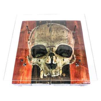 Cappa E Spada - Hand Distressed Gothic Skull Coffee Table with Glass Top (H38 x W96.5 x D101.6cm)