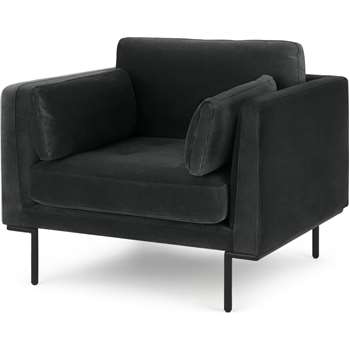 Harlow Armchair, Midnight Grey Velvet (H71 x W96 x D89cm)