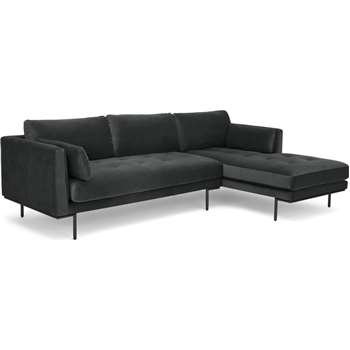 Harlow Right Hand Facing Chaise End Corner Sofa, Midnight Grey Velvet (H83 x W265 x D165cm)