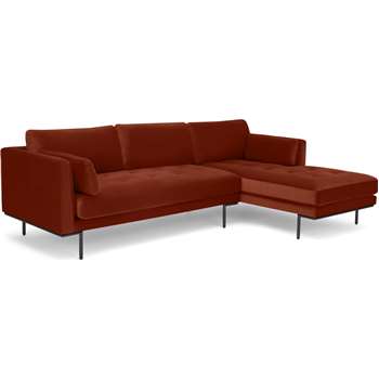 Harlow Right Hand Facing Chaise End Sofa, Brick Red Velvet (H83 x W265 x D165cm)