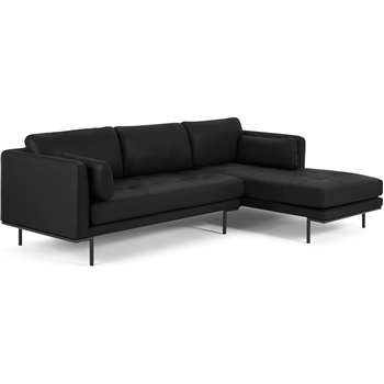 Harlow Right Hand Facing Chaise End Sofa, Denver Black Leather (H83 x W265 x D165cm)