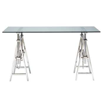 HELSINKI Glass and chrome metal desk W 150cm