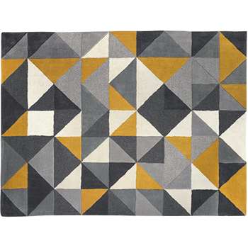 Henrik Large Hand Tufted Wool Rug, Mustard Yellow and Grey (H160 x W230cm)