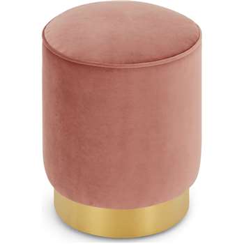 Hetherington Small Brass Base Pouffe, Blush Pink Velvet (H40 x W35 x D35cm)