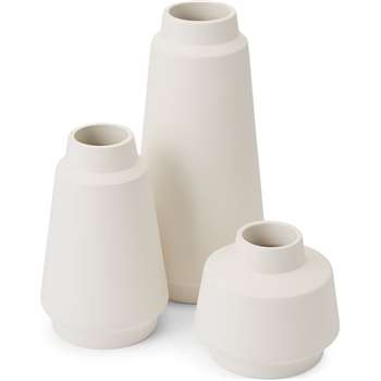 Hoa Set of 3 Ceramic Vases, Matt White (H18 x W9 x D9cm)