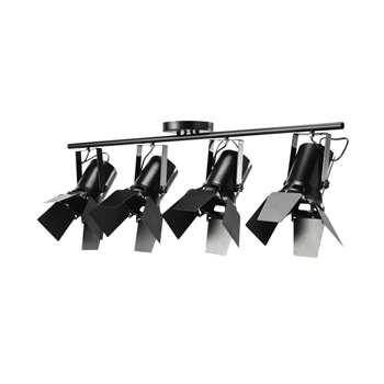 HOLLYWOOD Metal Ceiling Light With Directional Spotlights Black In Black (36 x 103cm)