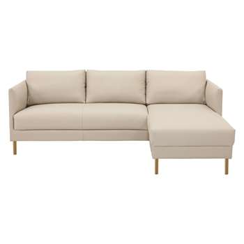 Hyde Cream Leather Right-Arm Chaise Sofa, Wooden Legs (72 x 205cm)