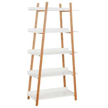 Hygena Skanda 5 Tier Bamboo Shelving Unit - White 167.5 x 80cm
