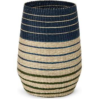 Inca Stripe Seagrass Laundry Basket, Blue (H60 x W40 x D40cm)