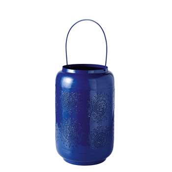 INDIGO Blue Etched Metal Lantern (43 x 27cm)