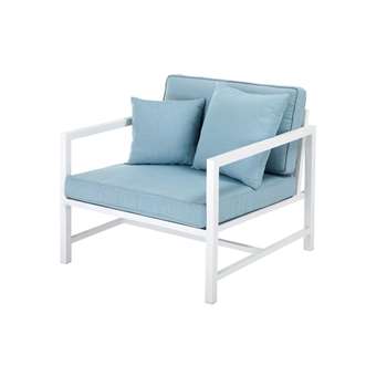 ITHAQUE Garden armchair in white aluminium with light blue cushions (67 x 80cm)