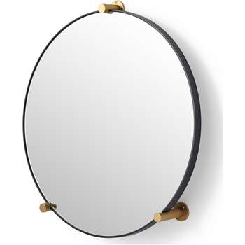 Jamison Circular Wall Stud Mirror, Gunmetal & Brass (H64 x W61 x D11cm)