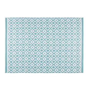 JANE white and blue geometric motif outdoor rug 140 x 200 cm