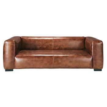JOHN 3/4 seater leather sofa in brown (64 x 220cm)