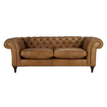 John Lewis Cromwell Chesterfield Leather 4 Seater Sofa, Dark Leg - Luster Cappucino 77 x 229cm