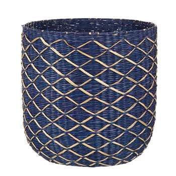 John Lewis Fusion Blue Weave Waste Paper Bin, Blue Cobalt (Height 28cm)