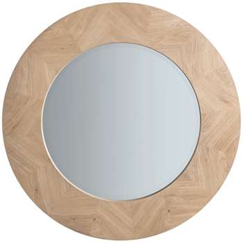 John Lewis & Partners Tapio Wood Inlay Round Mirror, Oak (H90 x W90 x D2.4cm)
