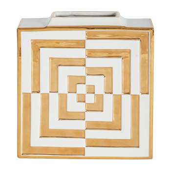Jonathan Adler - Futura Op Art Square Vase - Gold (H24.7 x W21.5 x D6.3cm)