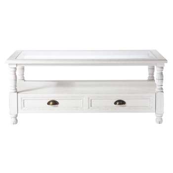 JOSÉPHINE Glass and paulownia wood coffee table in white (45 x 110cm)