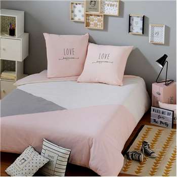 JOY Pink and Grey Cotton Bedspread (200 x 140cm)