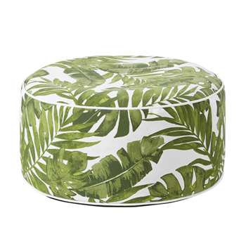 JUNGALA White Inflatable Outdoor Pouffe with Plant Print (H23 x W53 x D53cm)