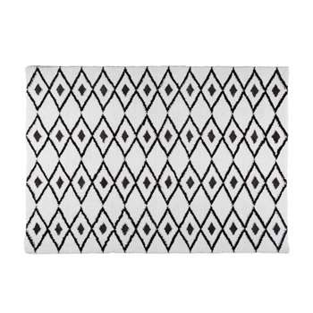 JYAM white fabric rug with graphic black motifs (160 x 230cm)