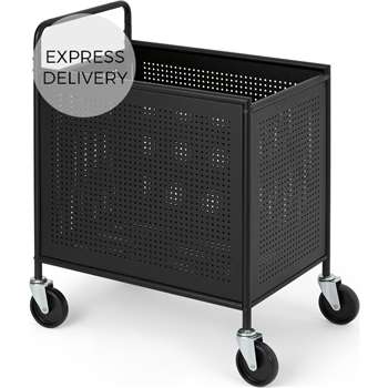 Kennedi Perforated Metal Extra Large Laundry Cart, Black (H78 x W60 x D40cm)
