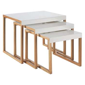 Habitat Kilo Solid Oak And White Metal Nest Of 3 Side Tables (H40 x W50 x D42cm)