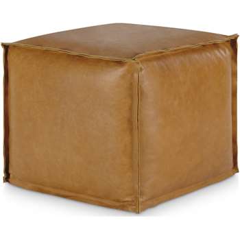 Kirby Square Pouffe, Tan Leather (H40 x W45 x D45cm)