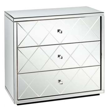 KNIGHTSBRIDGE Mirrored Low Chest with 3 Drawers and Plinth (82 x 86cm)