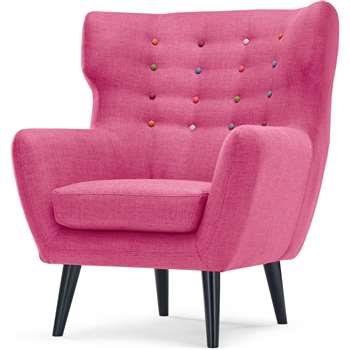 Kubrick Wing Back Chair, Candy Pink With Rainbow Buttons (105 x 91cm)