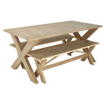 LACANAU Wooden garden table + 2 benches (77 x 180cm)