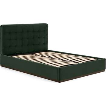 Lavelle Double Ottoman Bed, Laurel Green Velvet & Walnut Stain Plinth (H110 x W149 x D214cm)