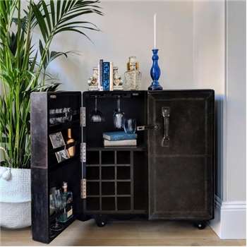 Leather Cocktail Cabinet - Grey (H93.5 x W81.5 x D54cm)