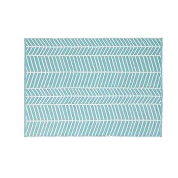 LIGURIA Blue Outdoor Carpet with White Graphic Motifs (140 x 200cm)