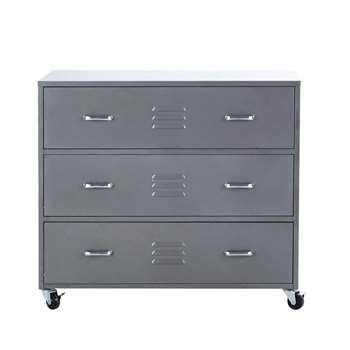 LOFT Grey metal chest of drawers on wheels (85 x 95cm)