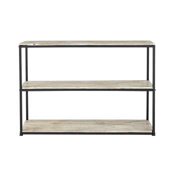 LONG ISLAND Solid Fir and Metal Console Table in Whitewash Finish Long (80 x 120cm)