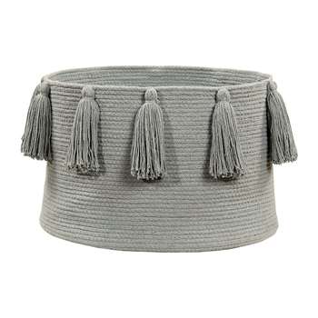 Lorena Canals - Tassels Cotton Basket - Light Grey (H30.5 x W35.5 x D35.5cm)