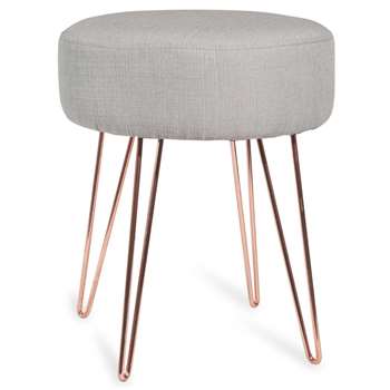 LULEA Copper Metal and Grey Fabric Stool (H42 x W35 x D35cm)