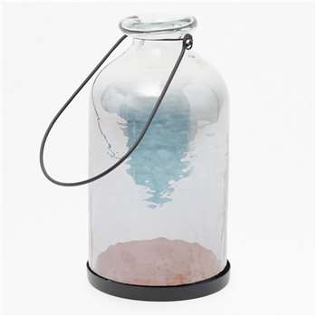 Lustred Glass Lantern - Blue (H25 x W13 x D13cm)