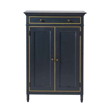 LUZIA - Dark Blue 2-Door 1-Drawer Tall Sideboard with Yellow Edging (H130 x W86 x D40cm)