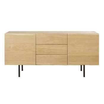 MAGNUS - Solid Oak and Black Metal 2-Door 3-Drawer Sideboard (H78 x W165 x D45cm)