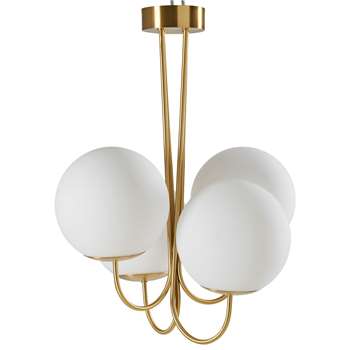 Malone White Glass and Gold Metal Chandelier with 4 Globes (H61 x W48 x D48cm)